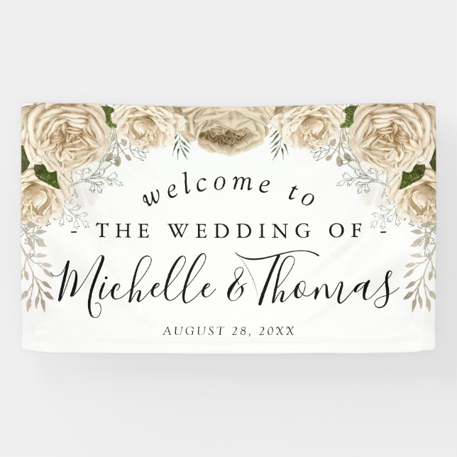 Ivory Floral Bouquet Elegante Begrüßung Banner (Horizontal)
