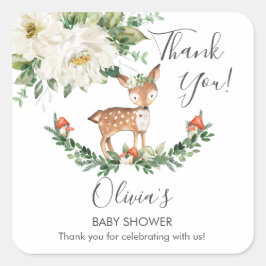 Ivory Floral Deer Fawn Baby Showday Gefallen Quadratischer Aufkleber