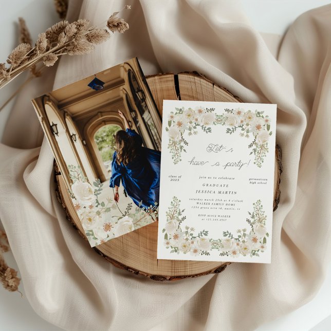 Ivory Floral Frontière Photo Invitation de la fête (Créateur téléchargé)