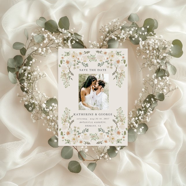 Ivory Floral Garden Elegant Save the Date (Von Creator hochgeladen)
