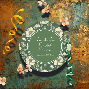 Ivory Floral Green Emerald Brautparty Runder Aufkleber