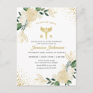 Ivory Floral Nursing School Graduation Invitation