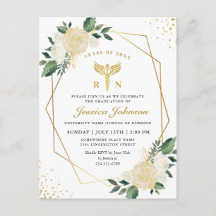 Ivory Floral Nursing School Graduation Invitation