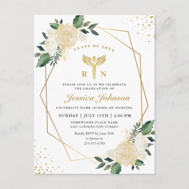 Ivory Floral Nursing School Graduation Invitation (Devant)
