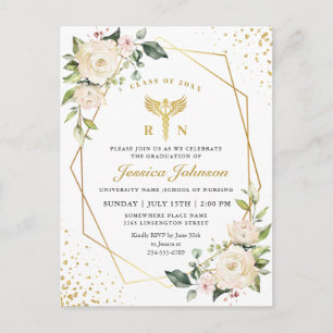 Ivory Floral Nursing School Graduation Invitation