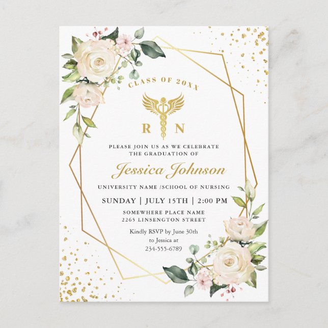 Ivory Floral Nursing School Graduation Invitation (Devant)