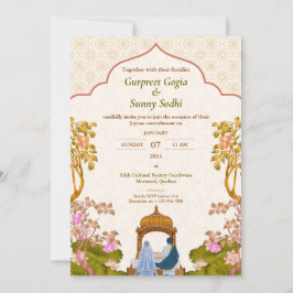 Ivory Floral Punjabi Sikh Einladung zur Hochzeit