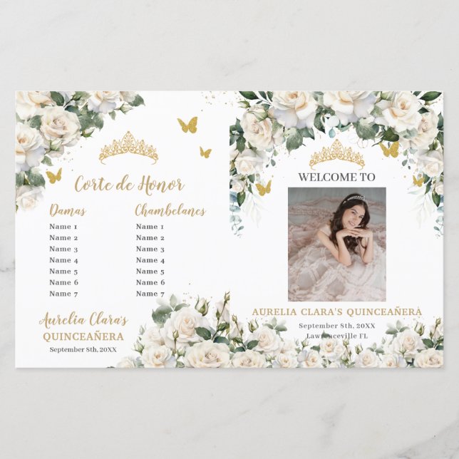 Ivory Floral Quinceanera Programme de l'ordre des  (Devant)