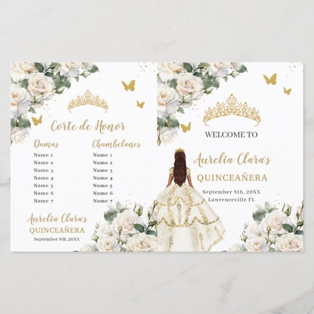 Ivory Floral Quinceanera Programme de l'ordre des  (Devant)