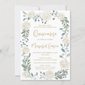 Ivory Floral Quinceñera Einladung