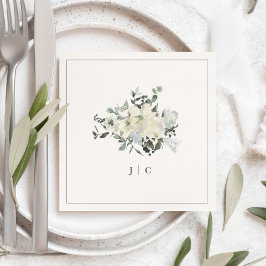 Ivory Floral Watercolor Wedding Initials Napkin Serviette