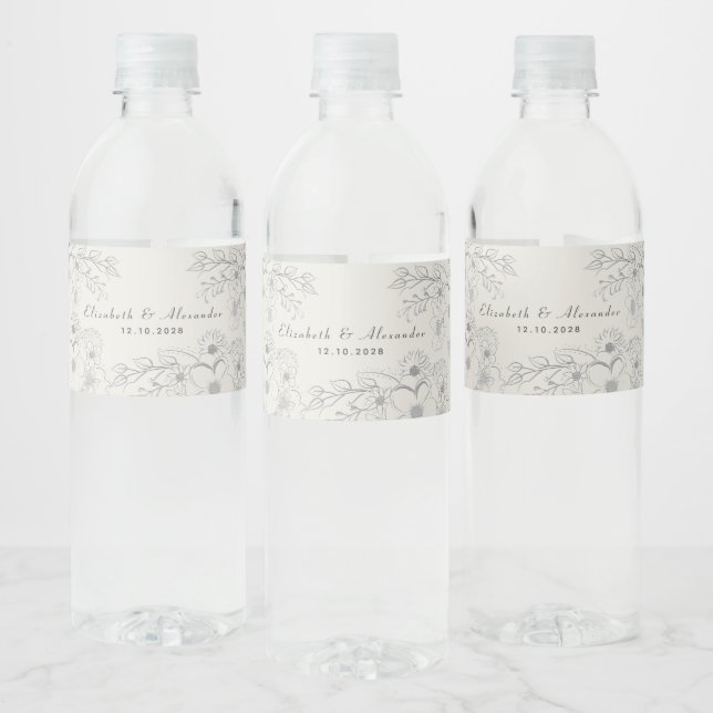 Ivory Floral Wedding Water Bottle Labels (Flaschen)