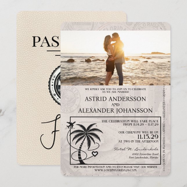 Ivory Florida Passport Hochzeit Einladung (Vorne/Hinten)