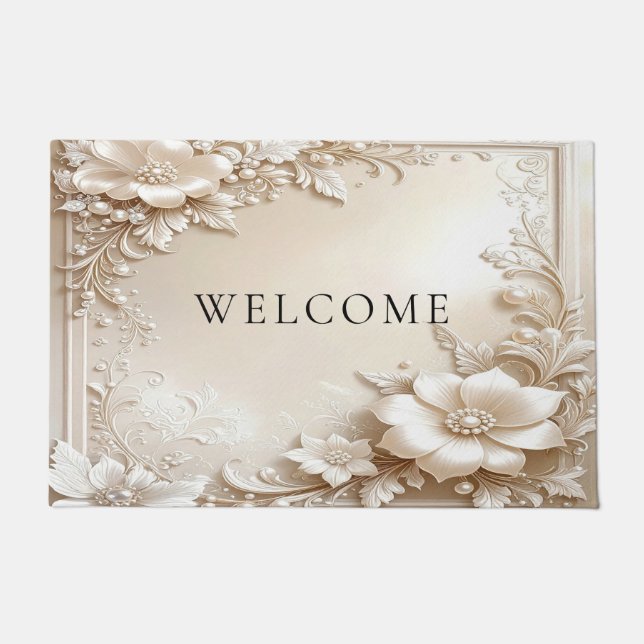 Ivory Flowers Doormat Fußmatte (Vorderseite)
