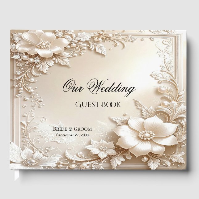 Ivory Flowers Guest Book Gästebuch (Vorderseite)