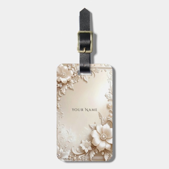 Ivory Flowers Luggage Tag Gepäckanhänger (Vorderseite vertikal)