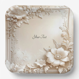 Ivory Flowers Paper Plate Pappteller