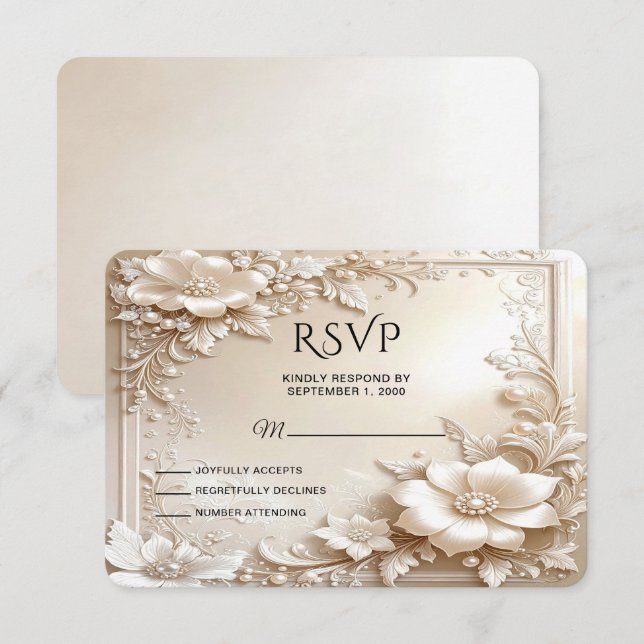 Ivory Flowers RSVP Card (Devant / Derrière)