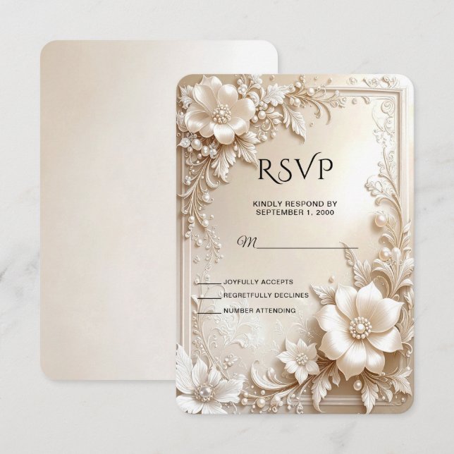 Ivory Flowers RSVP Card (Vorne/Hinten)