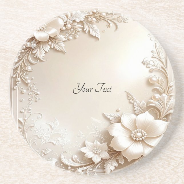 Ivory Flowers Sandstone Coaster Getränkeuntersetzer (Vorne)