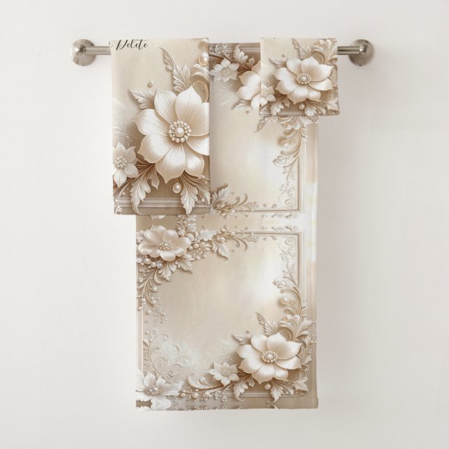 Ivory Flowers Towel Set (En situation)