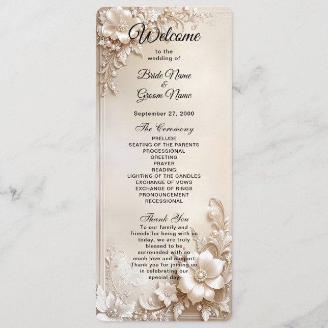 Ivory Flowers Wedding Program Programm (Vorderseite)