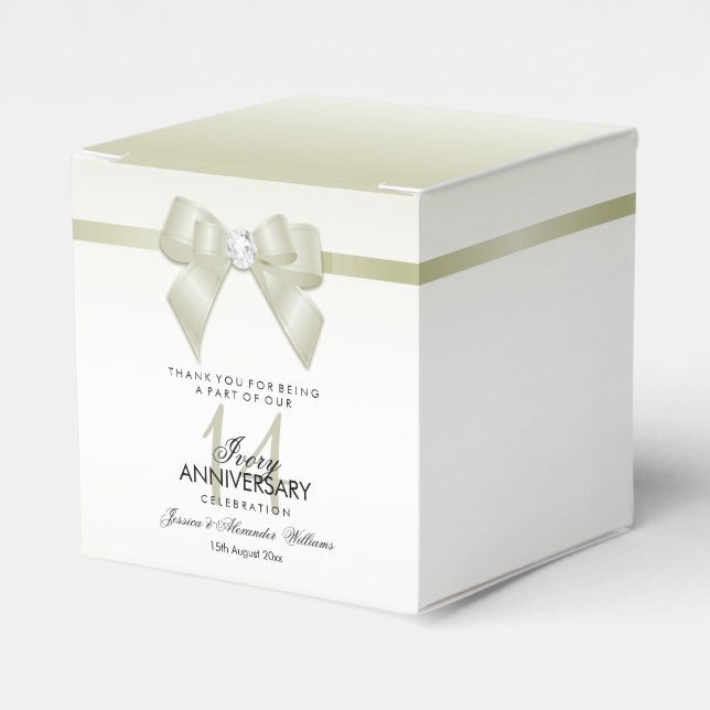 Ivory Gem Bow & Ribbon 14. Hochzeitstag Geschenkschachtel (Vorderseite)