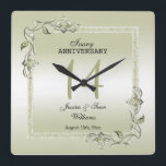 Ivory Gem & Glitter 14th Wedding Anniversary  Quadratische Wanduhr<br><div class="desc">Glamorous and elegant posh 14th Ivory Wedding Anniversary wall clock with stylish ivory gem stone jewels corner decorations and matching colored glitter border frame. A romantic design for your celebration. All text, font and font color is fully customizable to meet your requirements. If you would like help to customize your...</div>