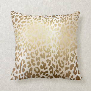 Ivory Glam Gold Metallic Steel Leopard Animal Skin Kissen