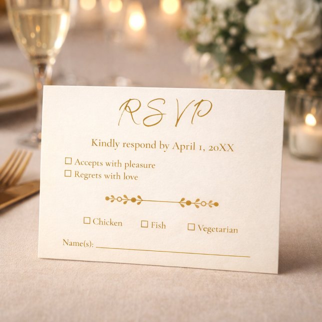 Ivory Gold 50th Wedding Anniversary Response Card RSVP Karte (A warm dinner setting showcasing the RSVP card in an elegant event atmosphere.)