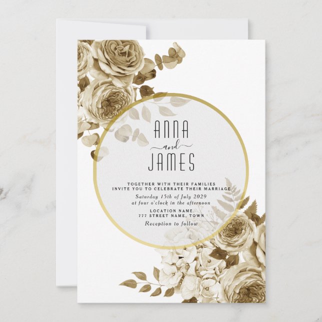 Ivory Gold Boho Faire-part de mariage (Devant)