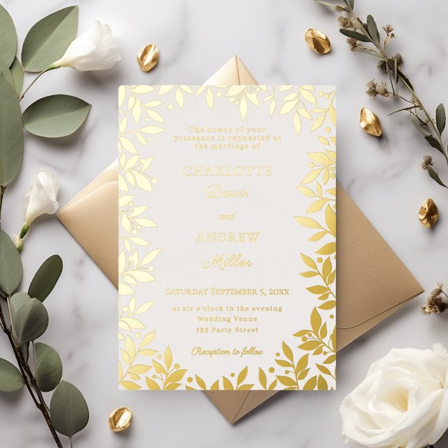Ivory gold botanical leaves luxury wedding folieneinladung (Von Creator hochgeladen)