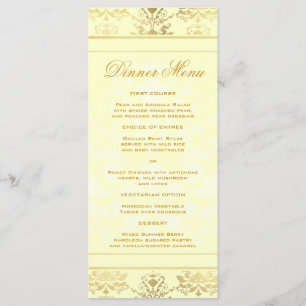 Ivory & Gold Damask Slim Dinner Menü Menükarte