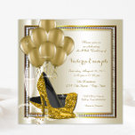 Ivory Gold Diamond High Heel Shoe Geburtstagsparty Einladung<br><div class="desc">Frauencreme und Goldbrunnen-Geburtstagsfeier mit wunderschönen goldenen Glitzer-High-Heel-Schuhen, Goldballons, Champagner und Perlen auf Creme und Golddiamant-Hintergrund. Diese elegante Elfenbein- und Goldgeburtstagsfeier lässt sich einfach an Ihre Veranstaltung anpassen, indem Sie einfach Ihre Details in den Schriftart-Stil und Farbe, Wortlaut und Layout Ihrer Wahl einfügen. Sie können auch Champagner und Ballons verschieben oder...</div>