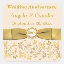 Ivory Gold Floral 50. Hochzeitsticker Quadratischer Aufkleber