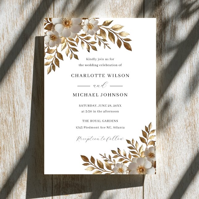 Ivory Gold Floral Bloom Wedding Invitation  Einladung (Von Creator hochgeladen)