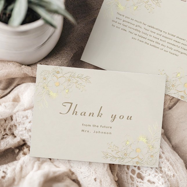 Ivory Gold Floral Bridal Danke-Karte Einladungspostkarte (Von Creator hochgeladen)