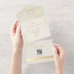 Ivory Gold Floral QR Code Wedding All In One Einladung<br><div class="desc">Elegant ivory and gold all-in-one wedding invitation with delicate floral details and monogram. This eco-friendly design doubles as an envelope and features a built-in QR code for easy RSVP and wedding website access. Perfect for modern couples who love timeless luxury and convenience. Printed on premium paper with shimmering gold floral...</div>