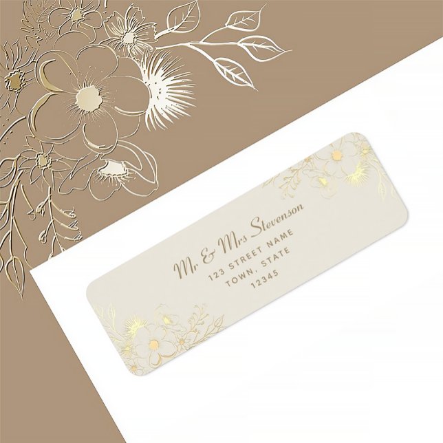 Ivory Gold Floral Wedding Address Label (Von Creator hochgeladen)