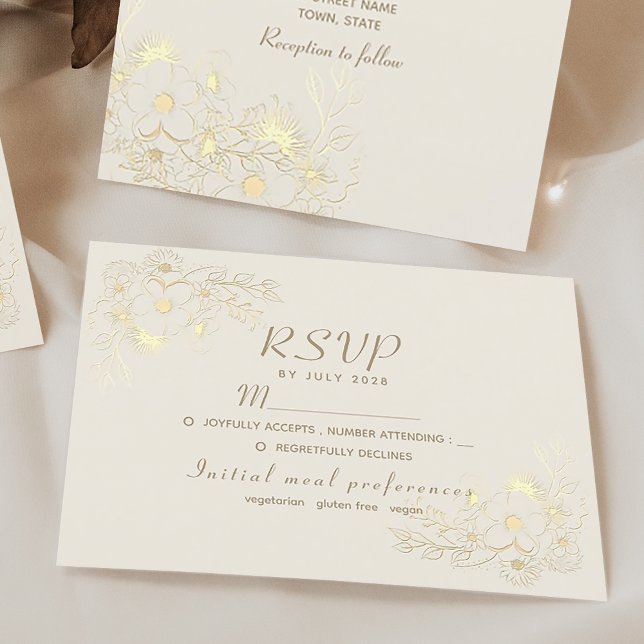 Ivory Gold Floral Wedding Carte RSVP (Créateur téléchargé)