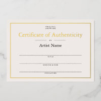 Ivory Gold Foil Certificate of Authenticity Art