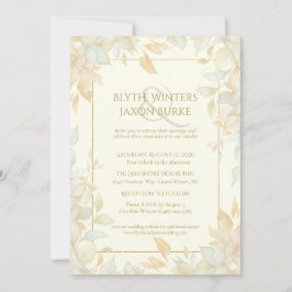 Ivory Gold Leafy Border Botanical Elegant Wedding  Einladung