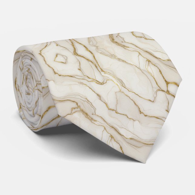 Ivory & Gold Marble Krawatte (Gerollt)