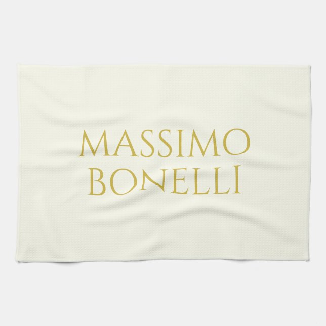 Ivory & Gold Modern Minimalist Elegant Own Name Geschirrtuch (Horizontal)