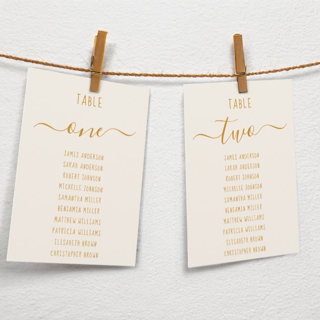 Ivory Gold Modern Script Simple Seating Chart Card (Von Creator hochgeladen)
