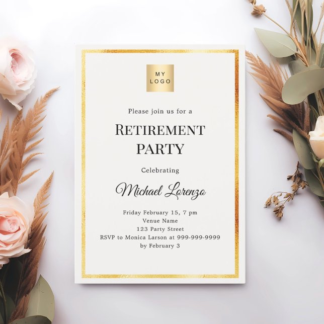 Ivory gold retirement party business logo einladung (Von Creator hochgeladen)