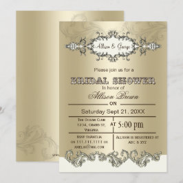 Ivory Gold Scroll Elégant Invitations de douche nu