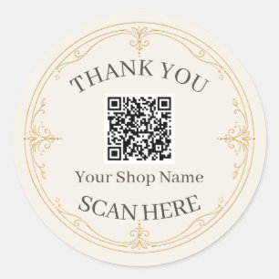 Ivory Gold Small Business QR-Code Danke Runder Aufkleber