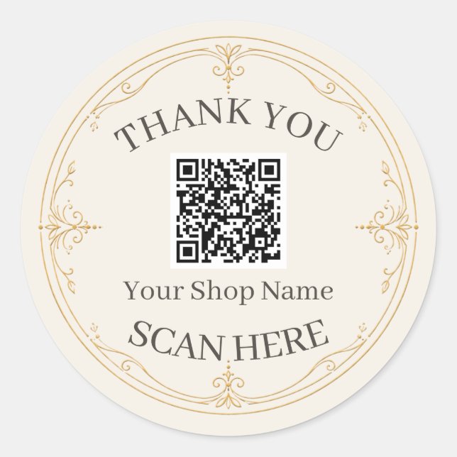 Ivory Gold Small Business QR-Code Danke  Runder Aufkleber (Vorderseite)
