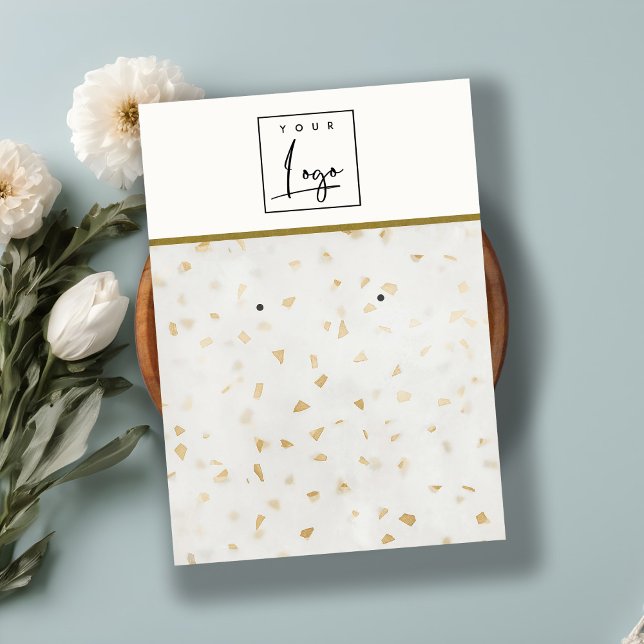 Ivory Gold Terrazzo Marmor Texture Earring Logo Visitenkarte (Von Creator hochgeladen)